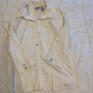 Chicos white linen long sleeve button down shirt